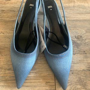 ZARA Never Worn Beautiful Heeled Demin Singback's (7.5)